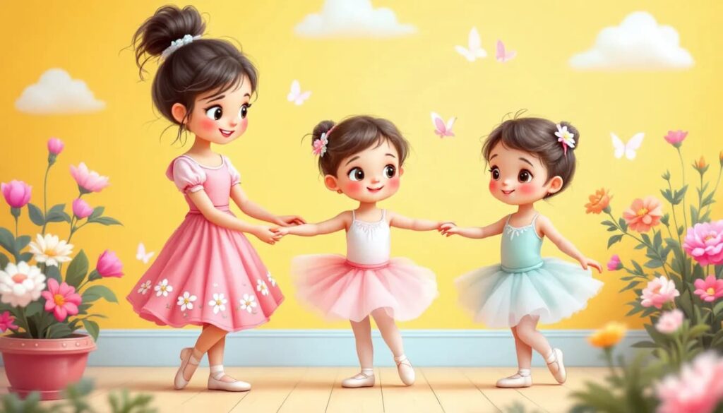 Kinder im Kindergarten, die Ballettbewegungen lernen.
